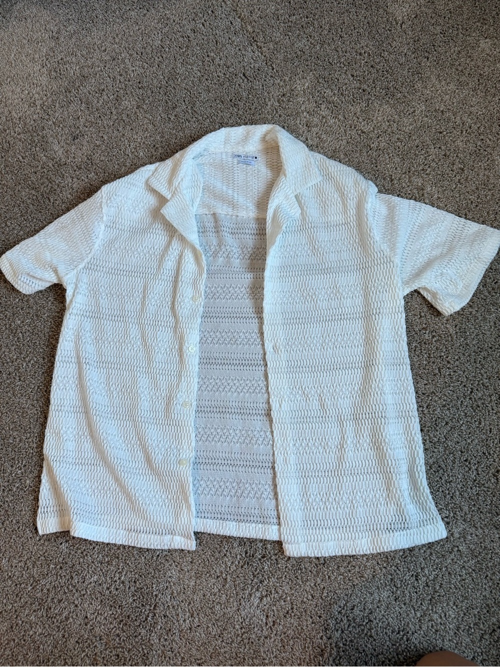 Zara Ivory Open-Weave Button Front Shirt